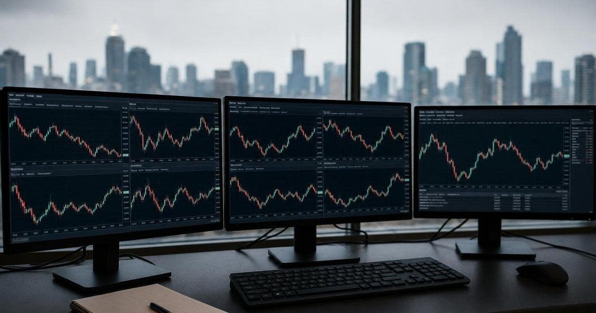 FX trading desk with GBP currency charts as traders brace for UK April CPI impact on sterling
