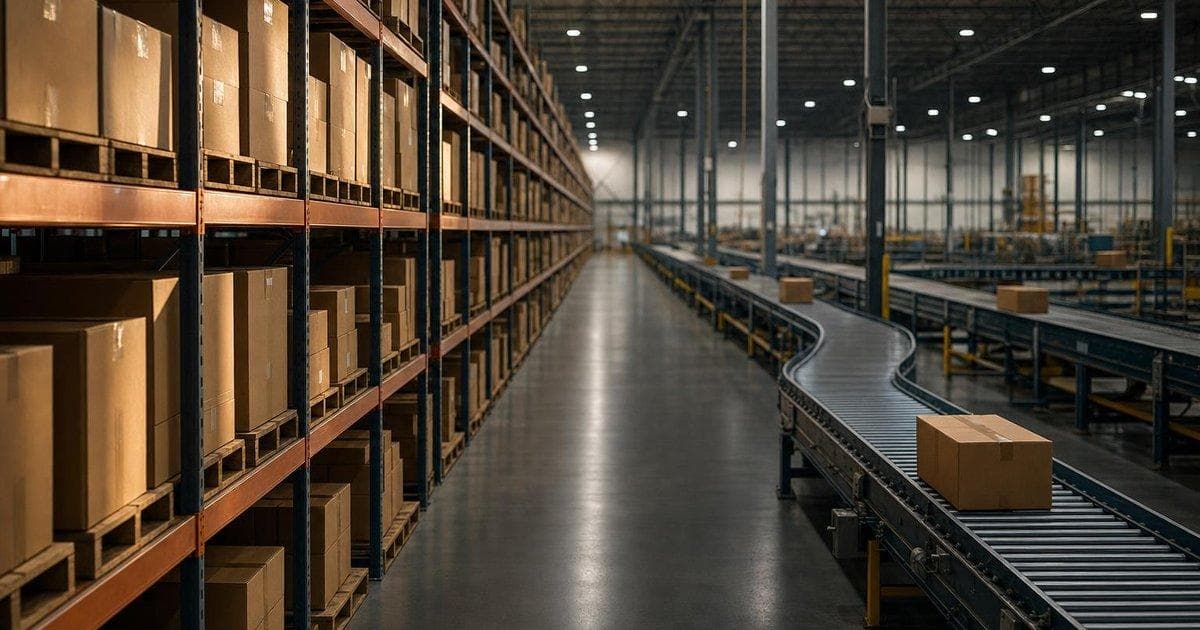 Warehouse shelves with shipping boxes symbolize GME $GME takeover bid for online marketplace stock $EBAY
