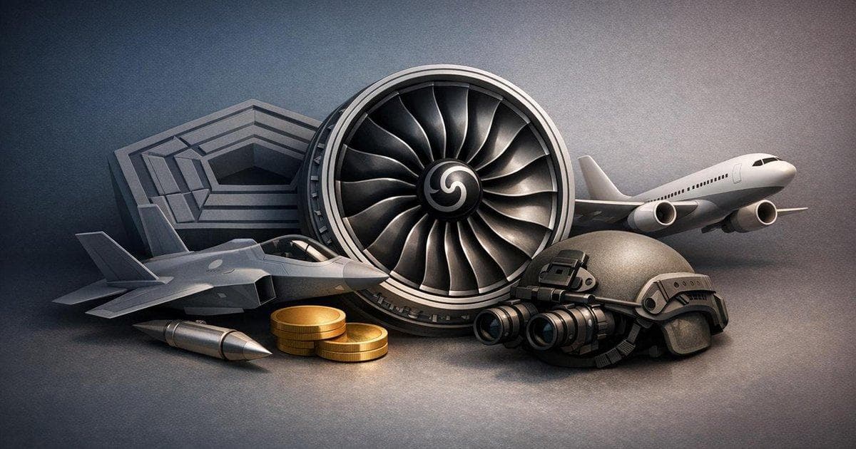 GE Aerospace stock and jet engine graphic highlighting strong Q1 results and Pentagon defense demand