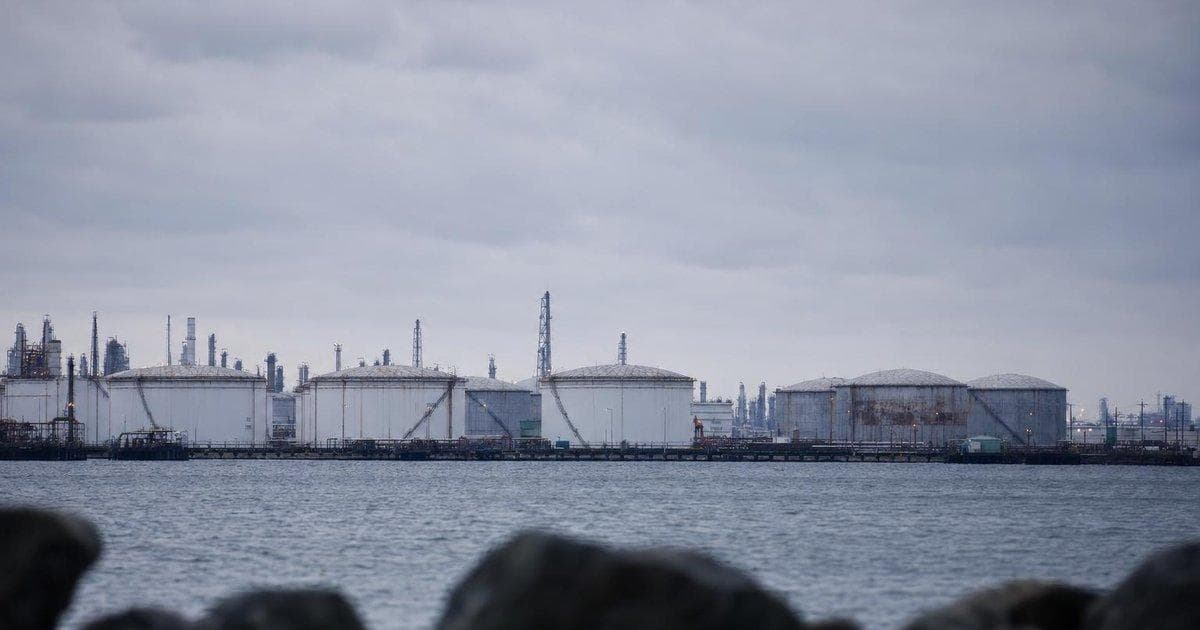Oil storage tanks at refinery as crude prices surge above $100 a barrel on geopolitical risks