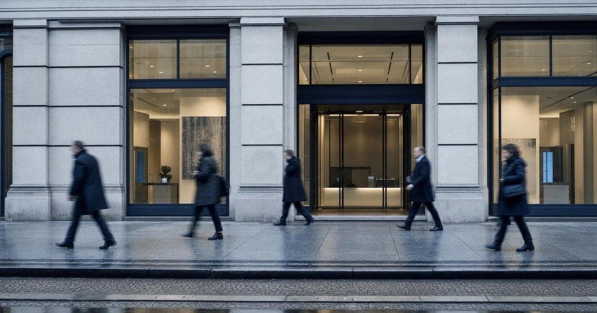 Generic European bank branch exterior amid tensions over foreign takeover bid and job cuts