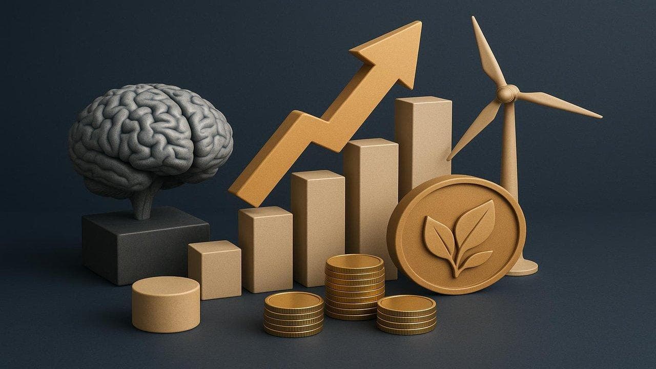 Visualization of AI, energy, and ESG sectors with global corporate strategy impact