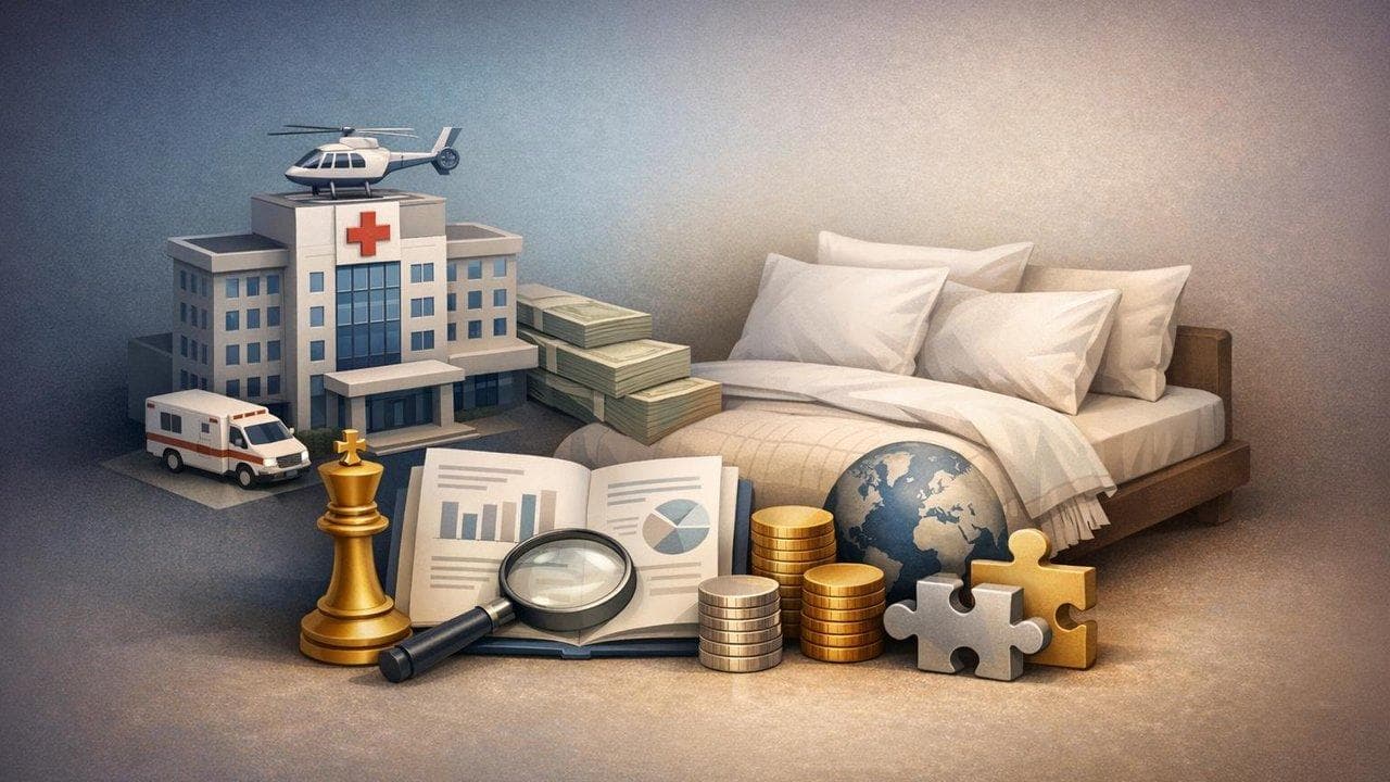 Global healthcare and bedding market visualization showing industry leaders and M&A prospects