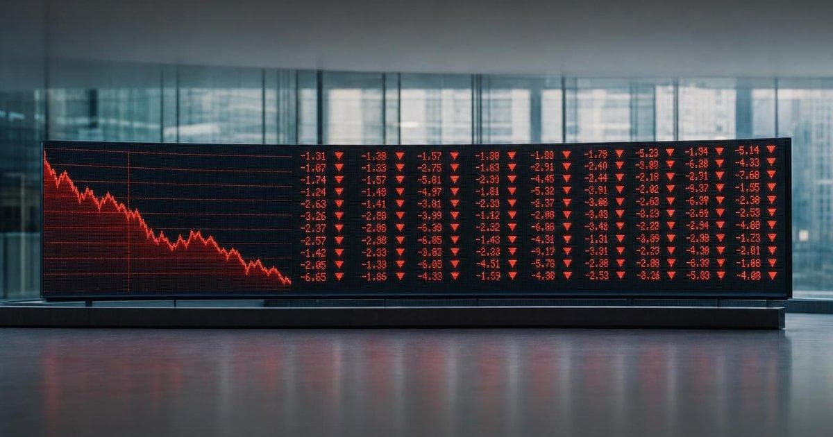 Electronic stock market index board showing global equity sell-off after budget news impacting gold and oil prices