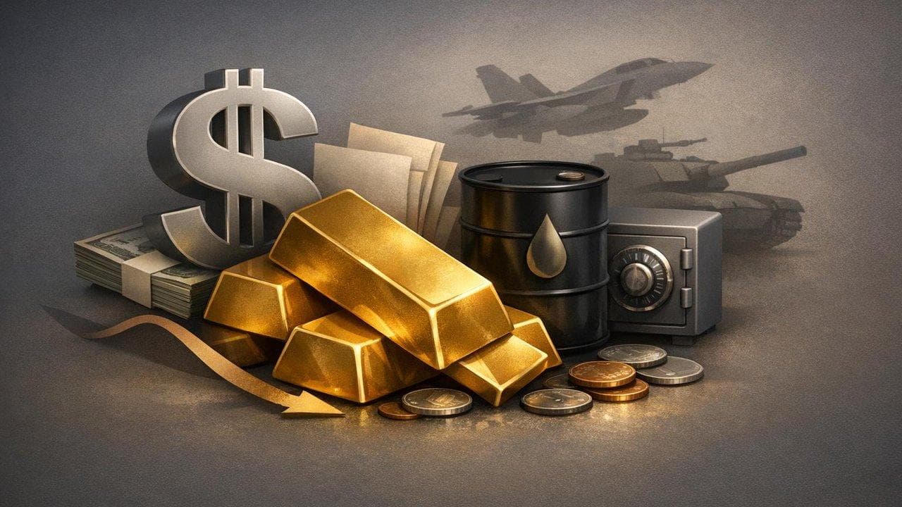 Gold price chart showing decline amid strong dollar and Middle East conflict, XAUUSD highlighted