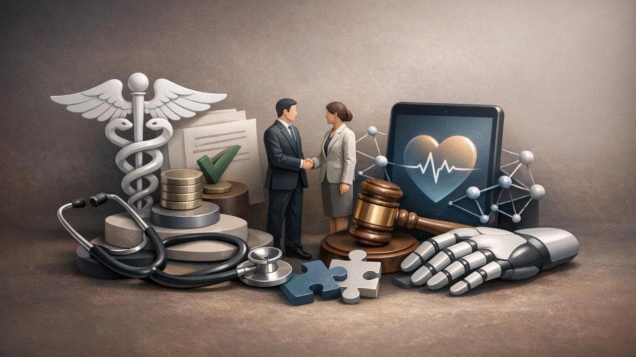 Healthcare stocks visualization showing leadership changes and tech partnerships in the sector