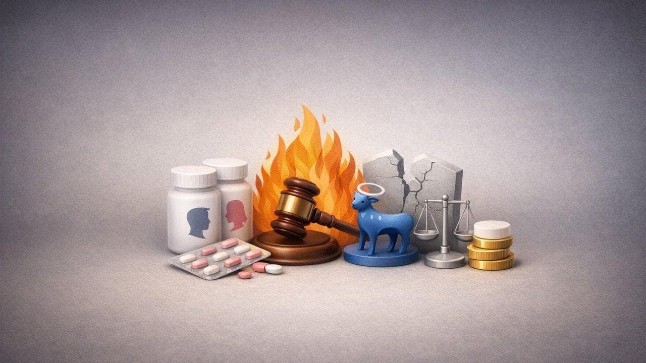 Hims & Hers and Novo Nordisk logos with weight-loss pill imagery highlighting legal dispute