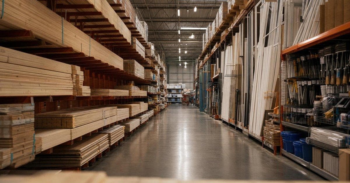Home improvement store aisle with building materials reflecting strong Q1 results for HD