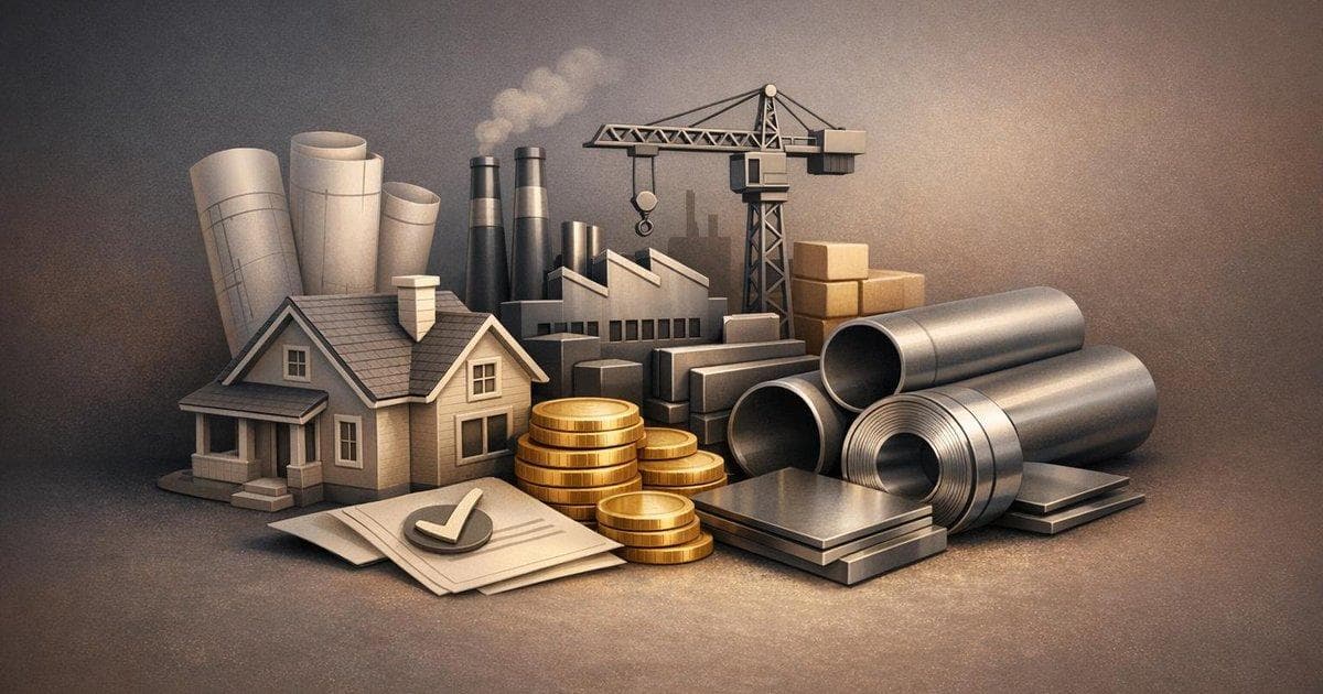 Chart of homebuilder and industrial sector earnings with record steel shipments highlighted