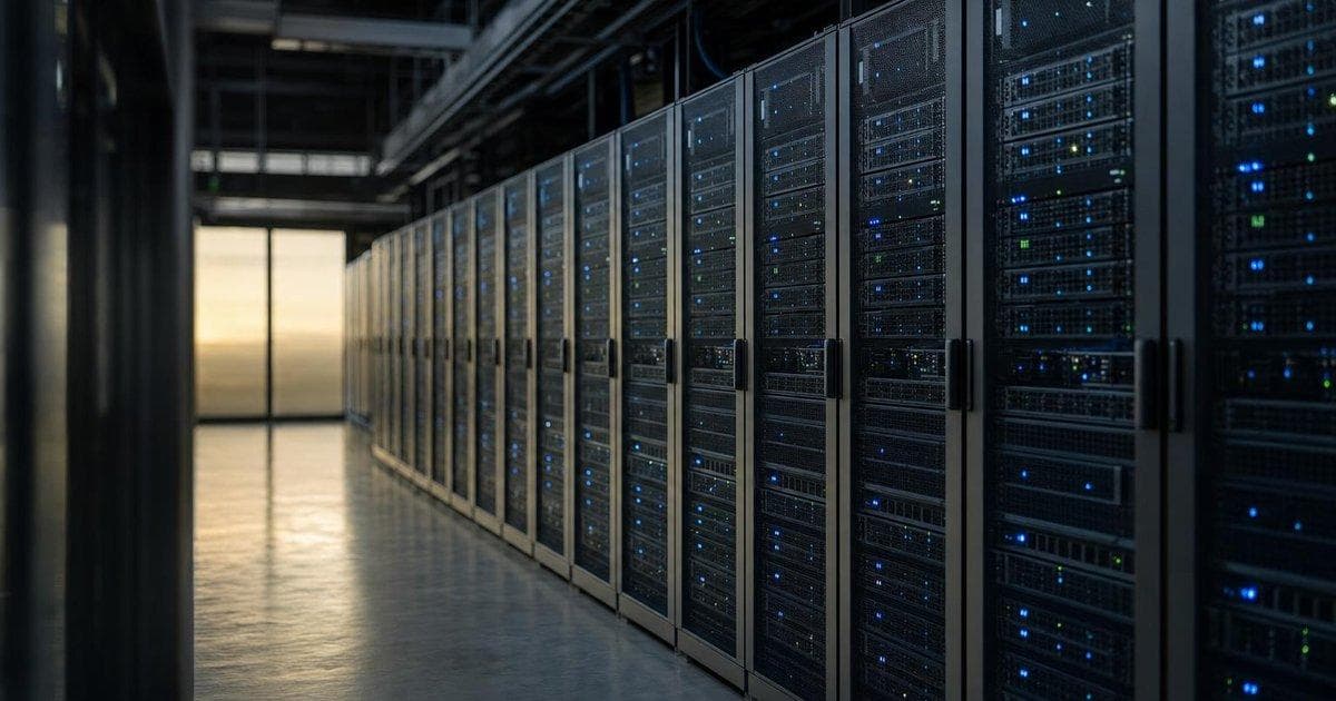 AI server racks in a data center symbolize bullish sentiment for AI hardware stock HPE rallying ahead of Q2