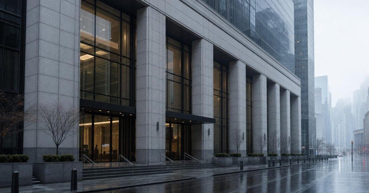Major bank branch in financial district reflecting private credit losses and provisions impacting quarterly profits