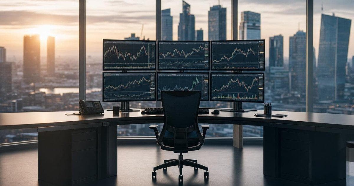 Electronic trading desk with market charts illustrating record Q1 2026 results for proprietary trading firm