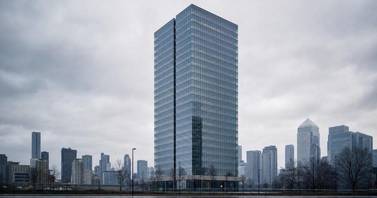 Glass office tower in financial district reflecting softer private equity deal values in India PE market
