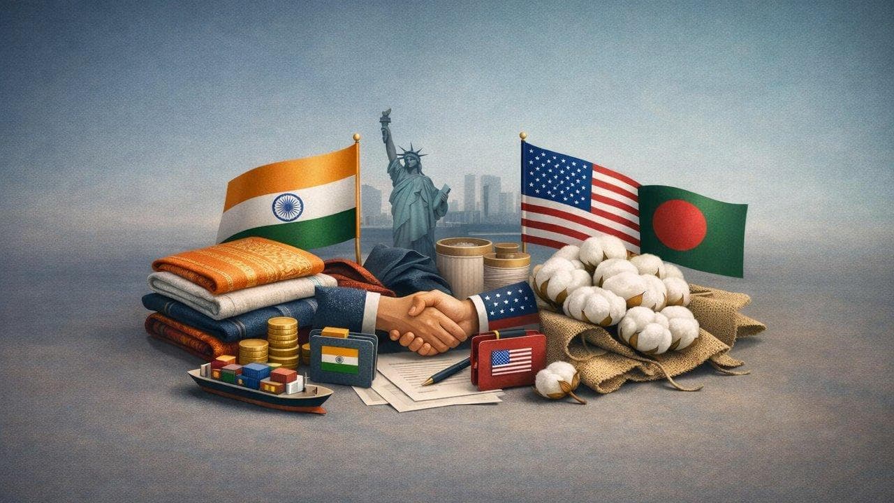 India textile exports and US zero-tariff policy, with Bangladesh as reference, highlighting trade impact