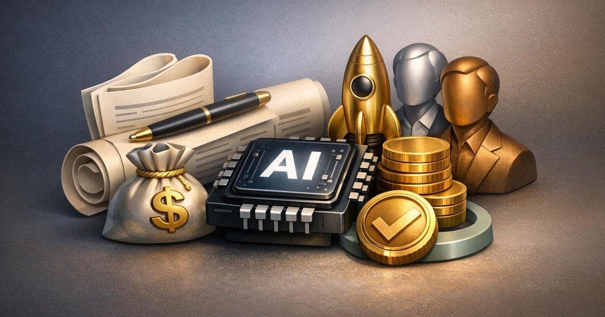 Concept image of a niche AI stock pitch highlighting AI growth, billionaire backing, and newsletter promotion