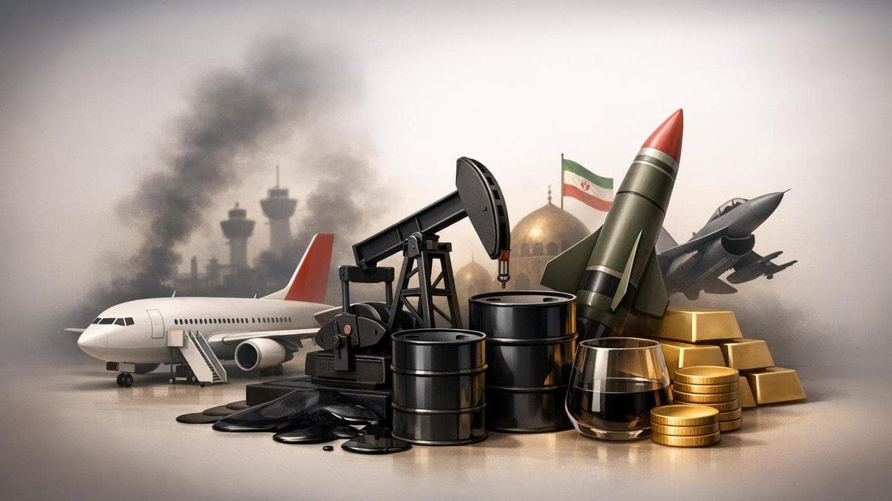 Oil price surge and grounded airplanes due to Iran-Gulf War disrupting aviation and energy sectors