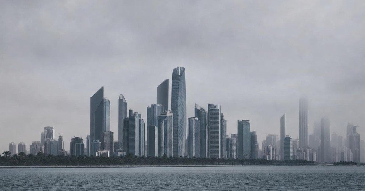 Modern Middle Eastern office towers under gray sky illustrating Q1 2026 GDP slump and market jitters
