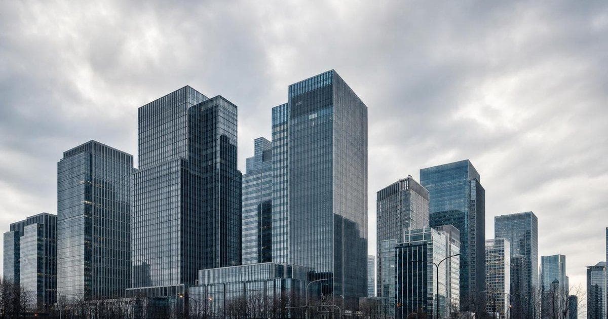 City financial district office towers reflecting shifting U.S. loan and credit market risk for major banks