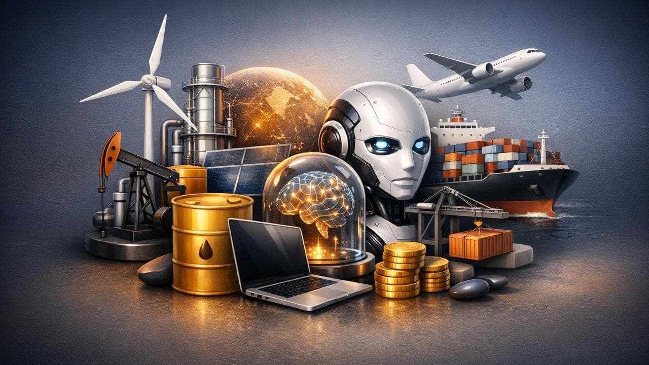 Visualization of corporate deals impacting energy, tech, and trade sectors with capital hikes and AI trials