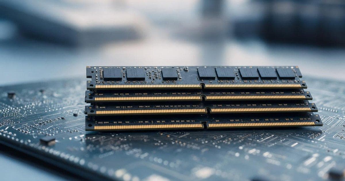 Stacked memory chips on a circuit board illustrating a profit surge and planned US ADS listing in chip stocks