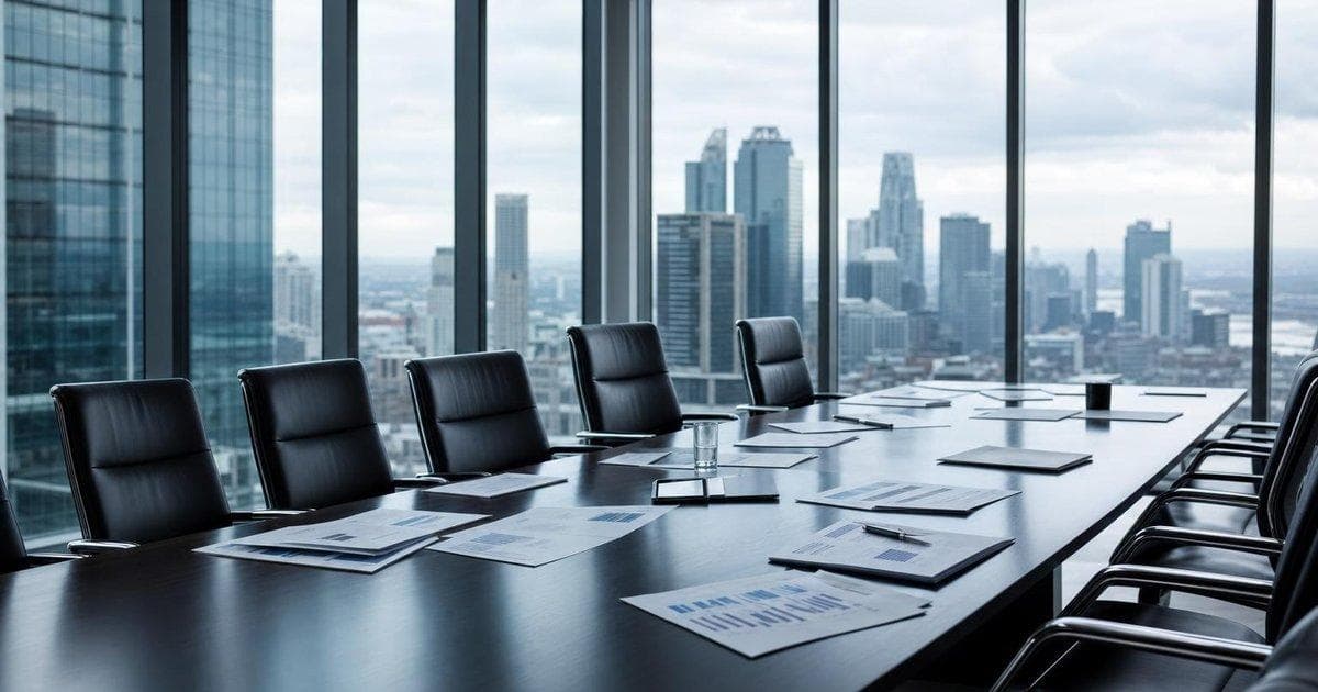 Empty corporate boardroom in muted light illustrating leadership exit and audit probe at major firm in Australia
