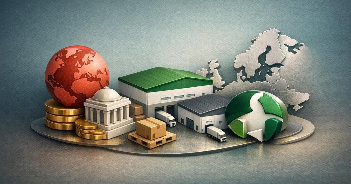 Illustration of Europe logistics warehouses highlighting €1B La Caisse and Prologis platform deal
