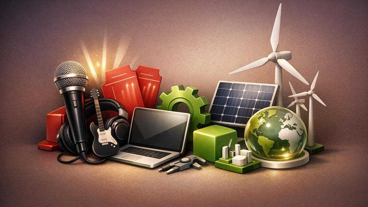 Live Nation, PTC, AES earnings and energy news highlights with concert and clean energy visuals