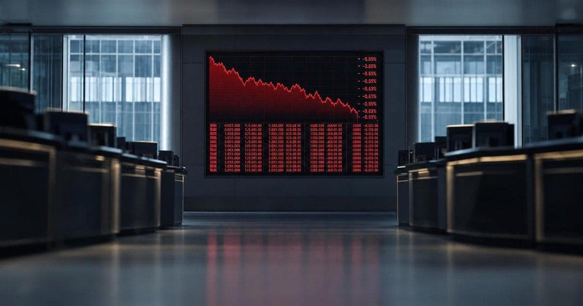 US stock market board showing falling index levels amid macro and regulatory news drag on equities