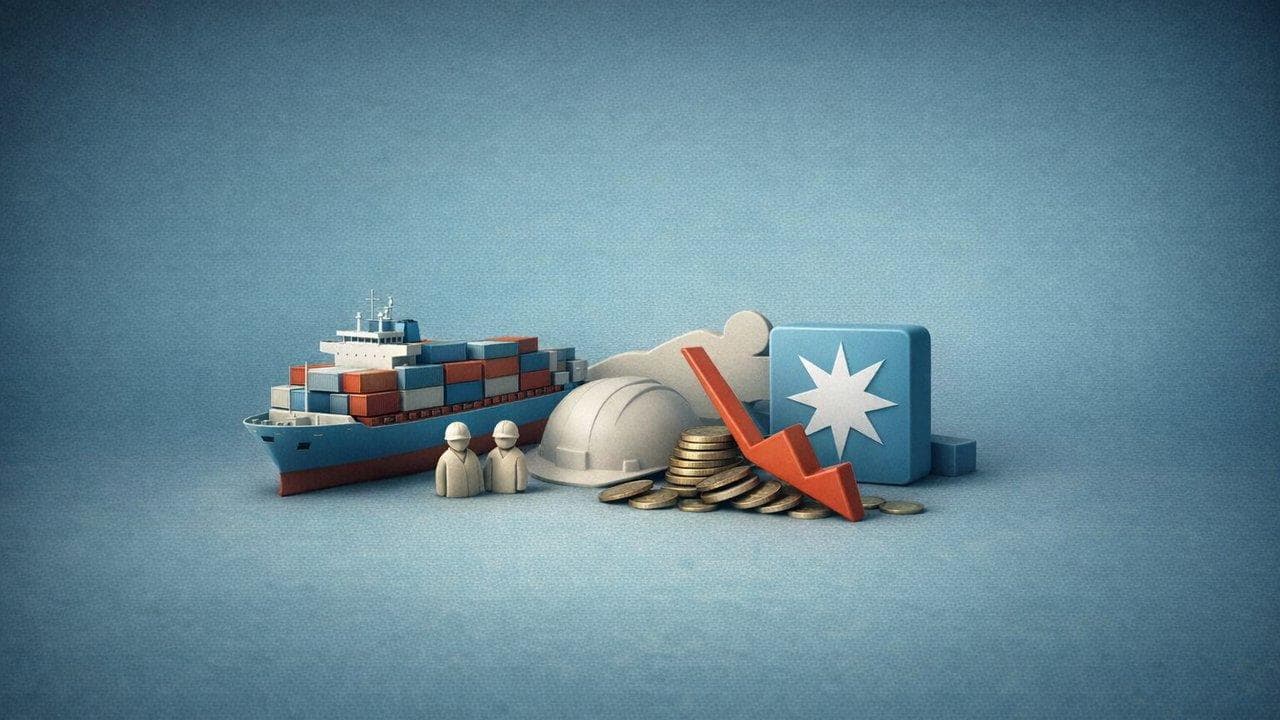 Maersk container ship with job cuts and falling freight rates impacting profits