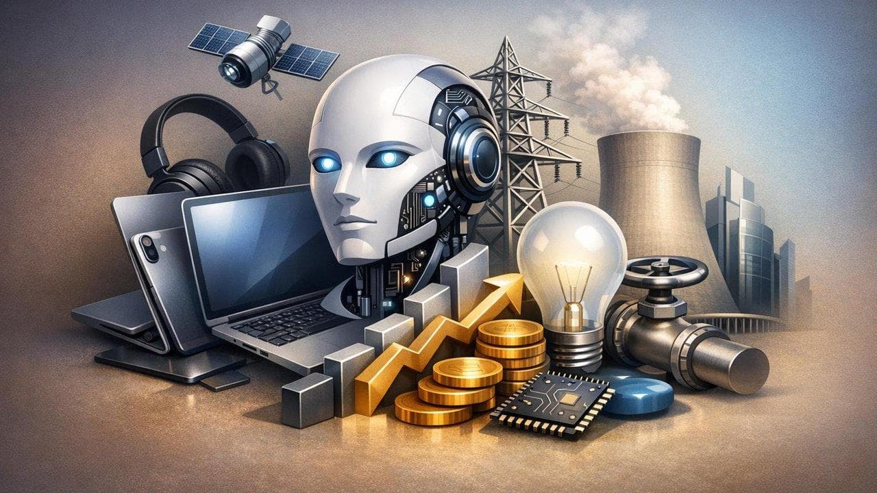 Stock market chart with tech sector rebound and utility upgrades amid rising AI interest