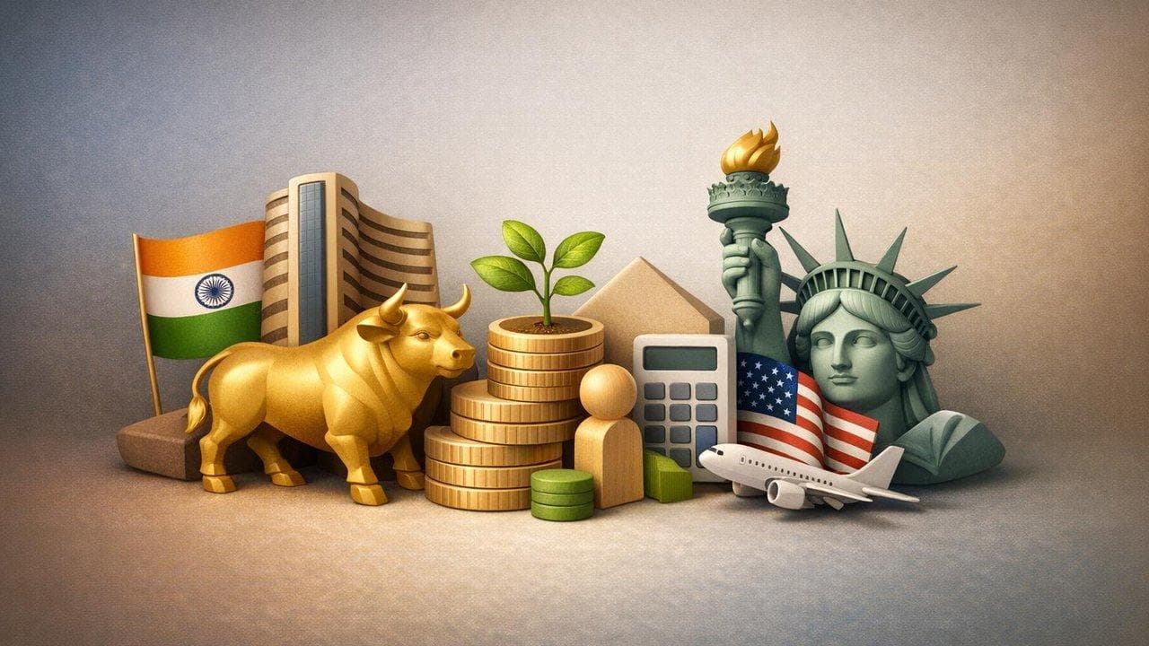 Indian stock market chart showing stability with tax base and U.S. immigration impact highlighted
