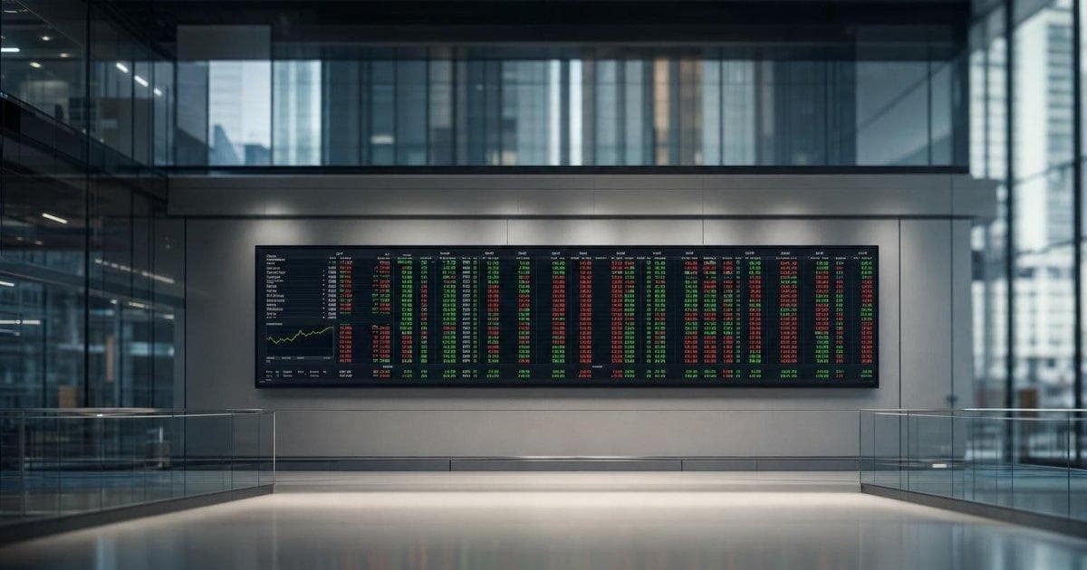 Stock index board on trading floor as markets reprice after PCE and Q1 GDP data, impact on SNOW and software stocks
