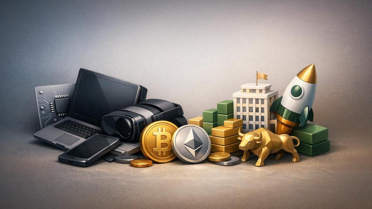Stock market decline visualization with tech and crypto sectors lagging, select stocks rising on news