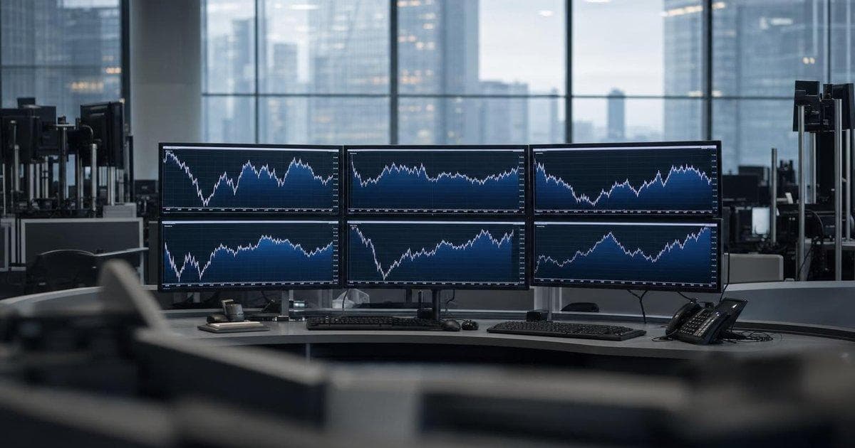 Trading screens with bond yield and rate charts as markets weigh Fed hike odds into jobs data