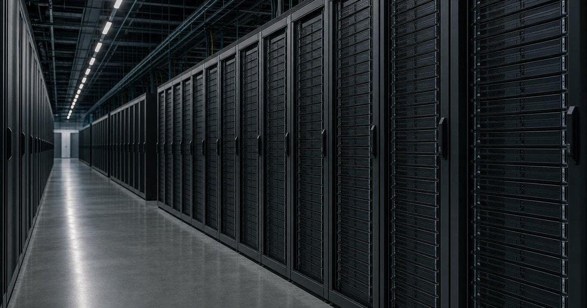 Unbranded data center server racks reflecting intraday volatility in MSFT and MU shares