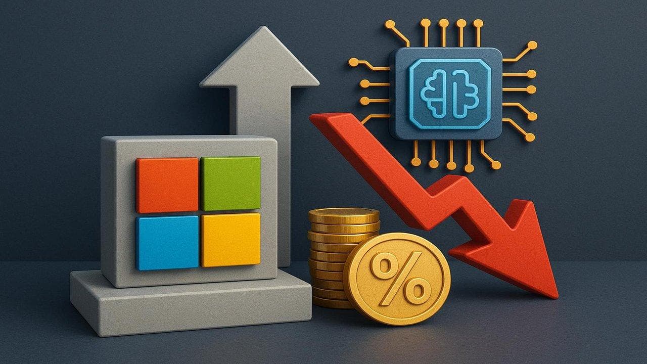Microsoft stock chart showing 12% drop after Q2 earnings and AI investment news
