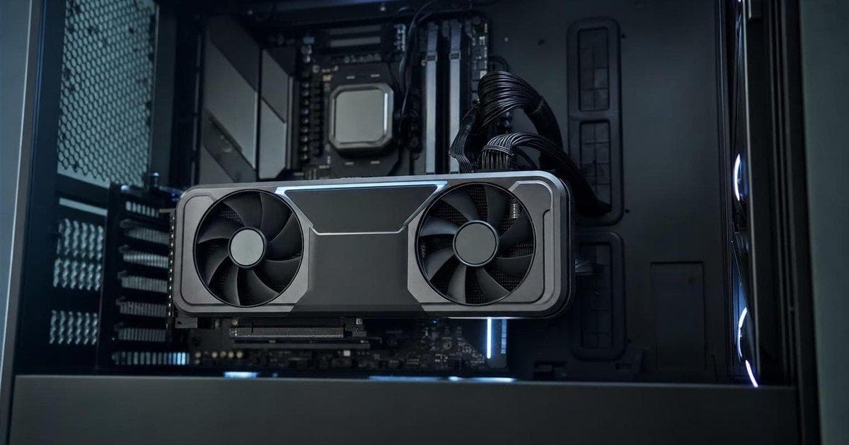 Close-up of advanced PC graphics chip on motherboard for new AI PC RTX Spark platform NVDA MSFT