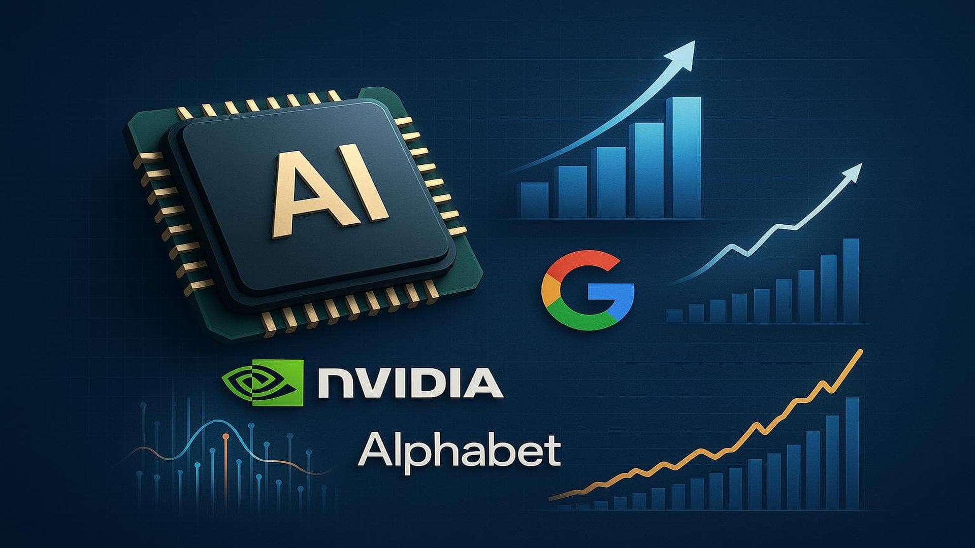 Nvidia and Alphabet AI boom visual with chip sales and generative AI traffic growth trends