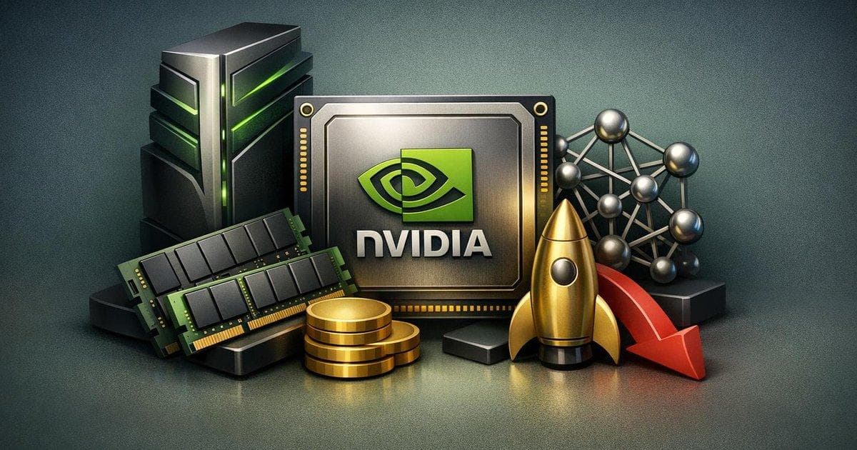 Nvidia AI chip and stock chart showing Nvidia shares lagging broader tech rally