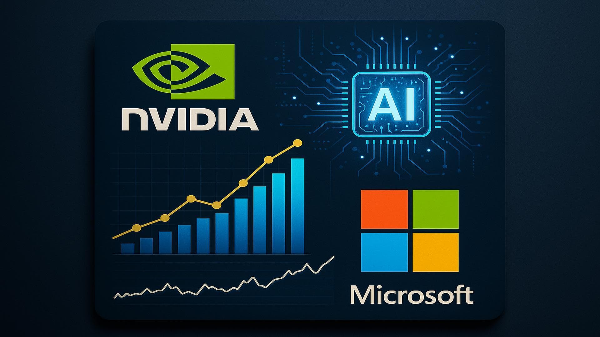 Nvidia earnings and $15B AI investment with Microsoft visualized with tech and financial graphics