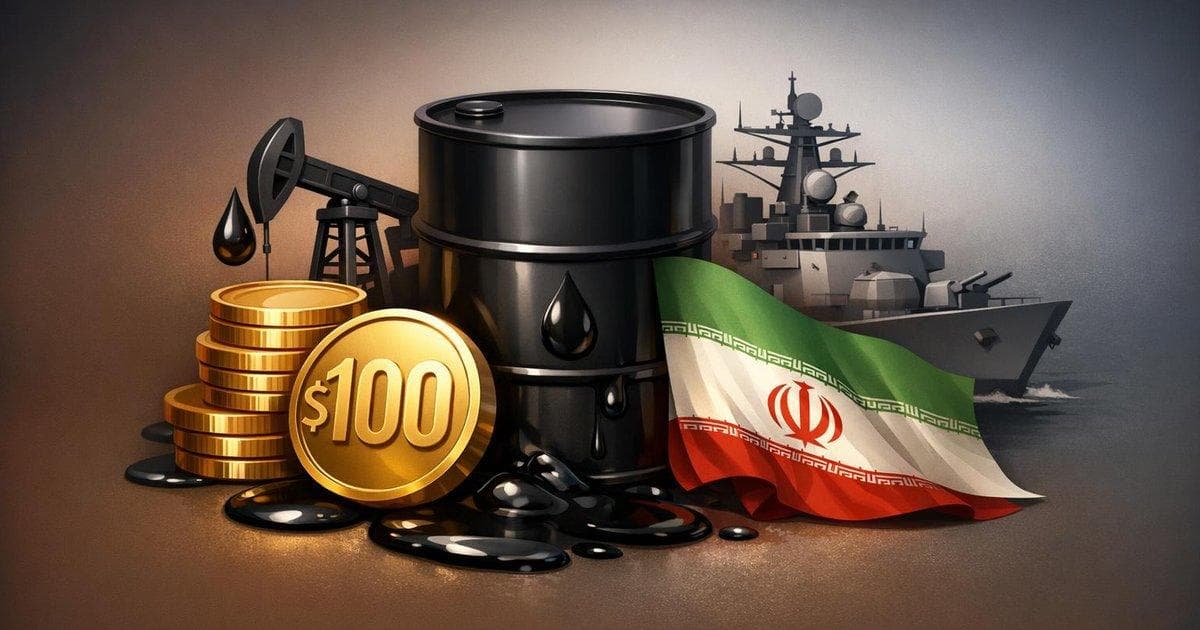 Crude oil price chart surging above $100 amid planned Iran naval blockade tensions