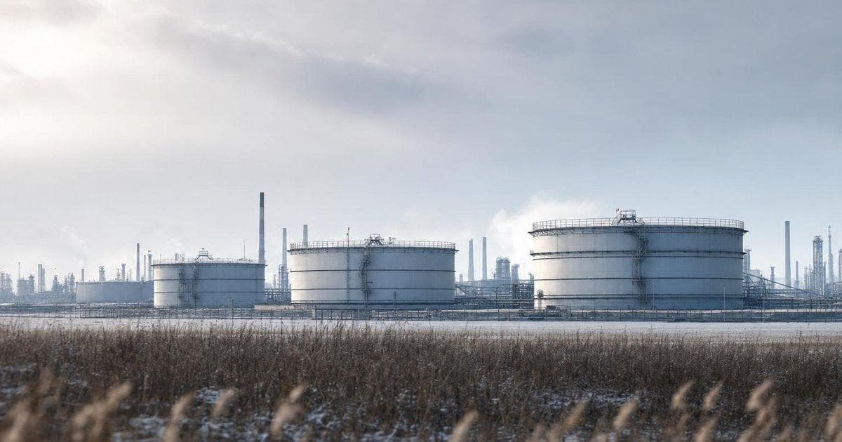 Oil storage tanks at refinery as crude prices jump on supply risk and market tension