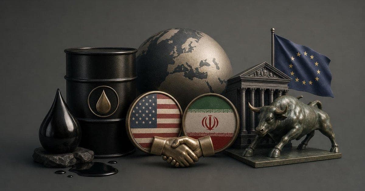 Oil price chart declining as European stock indices rise on U.S.-Iran deal hopes