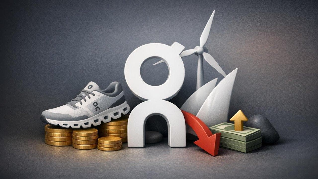 On Holding logo with 2026 outlook chart and stock price drop after earnings report