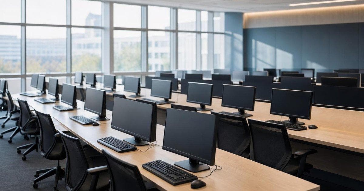 Modern computer training lab illustrating national rollout of free AI chatbot premium access