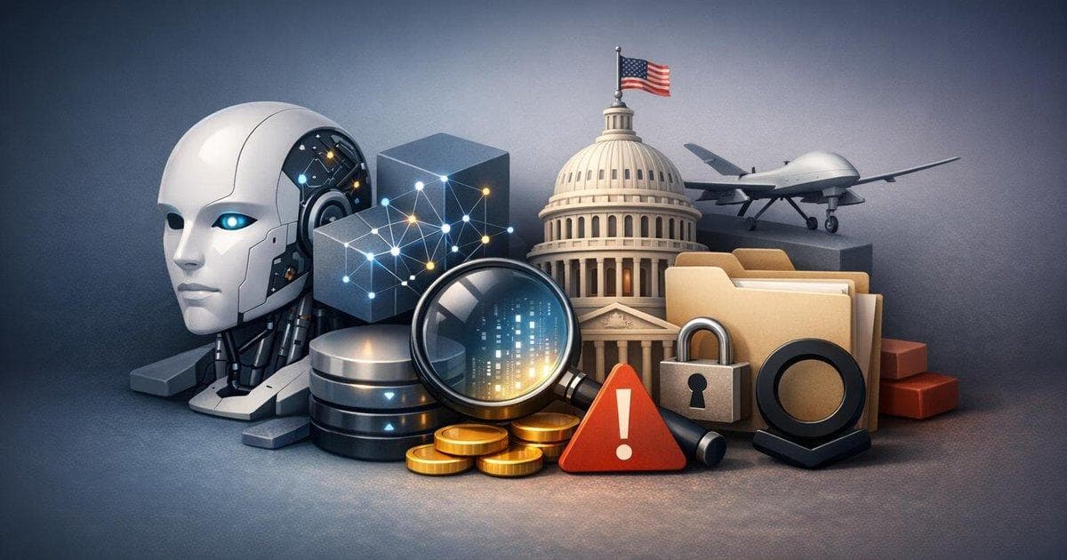 Palantir AI analytics expansion with government deal risk and investor scrutiny visualized