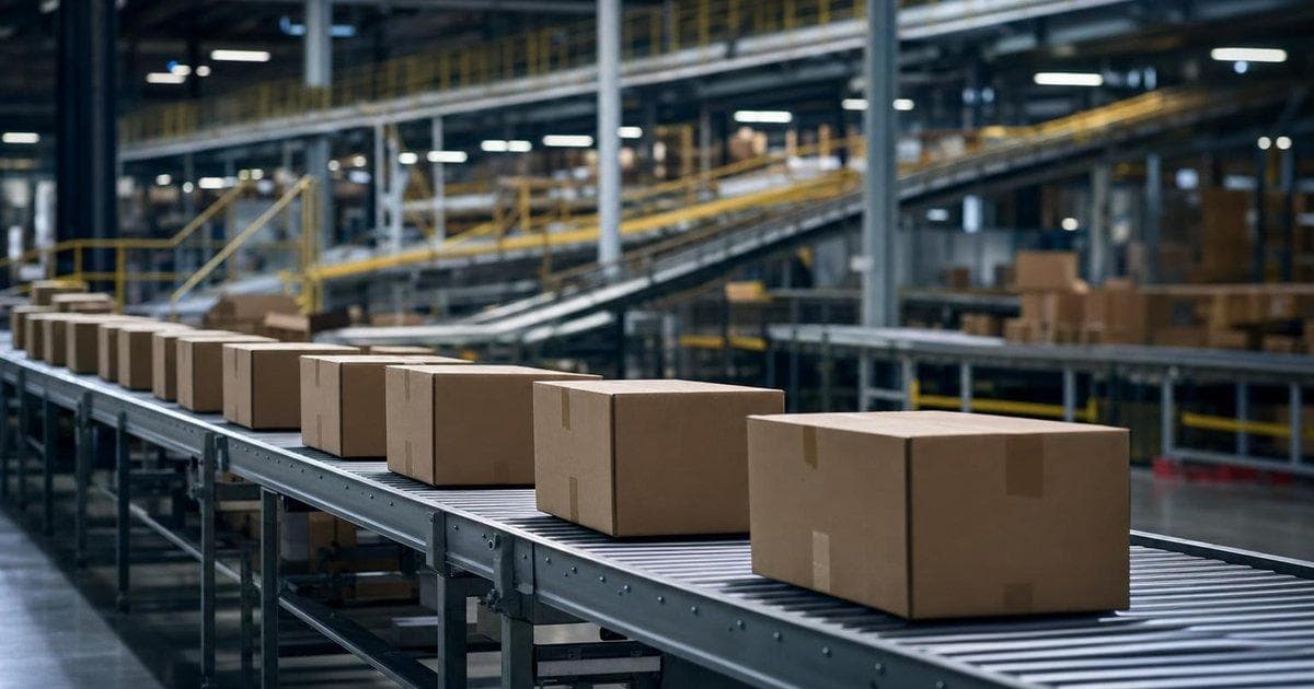 E-commerce warehouse conveyor with shipping boxes reflecting weak PDD Q1 earnings PDD