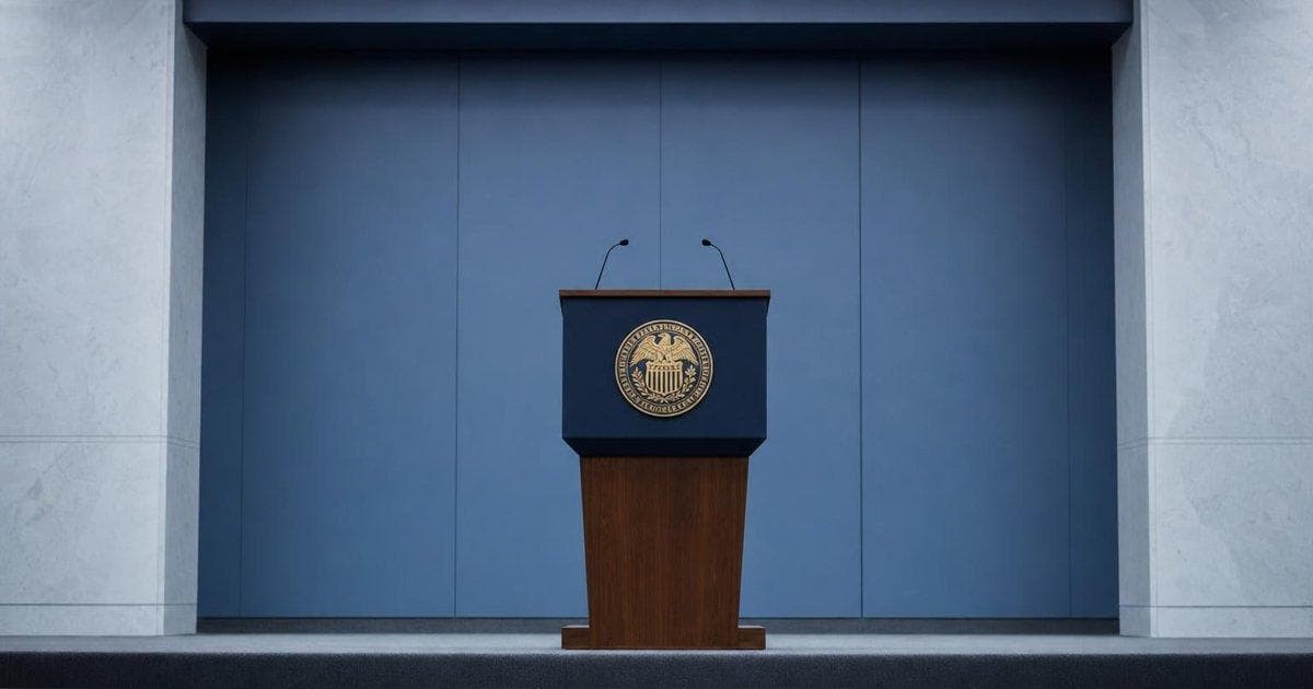 Empty central bank podium symbolizing temporary Fed chair leadership transition