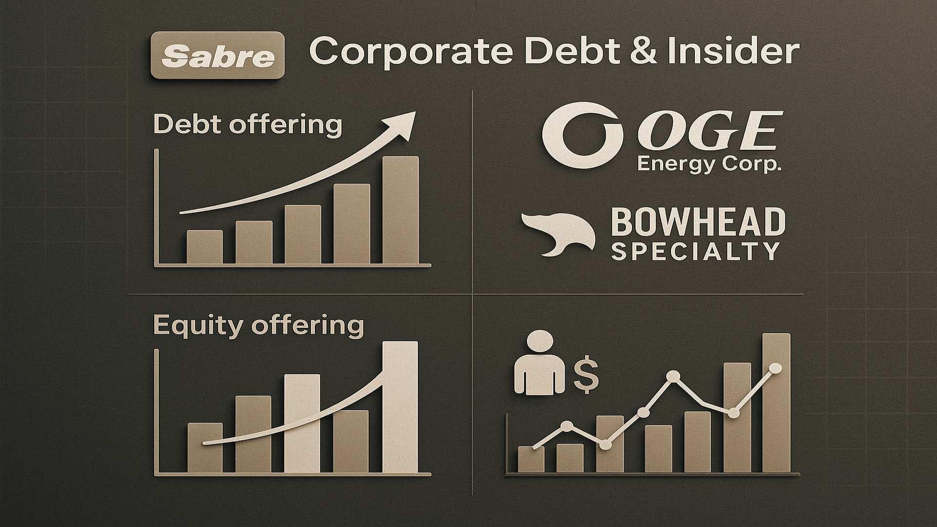 Visualization of Sabre, OGE Energy, Bowhead Specialty debt and equity offerings with insider trading activity