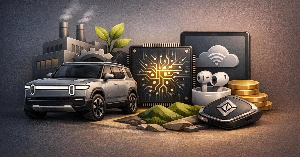 Rivian SUV production line illustrating plant recovery and focus on software, AI chips, subscriptions